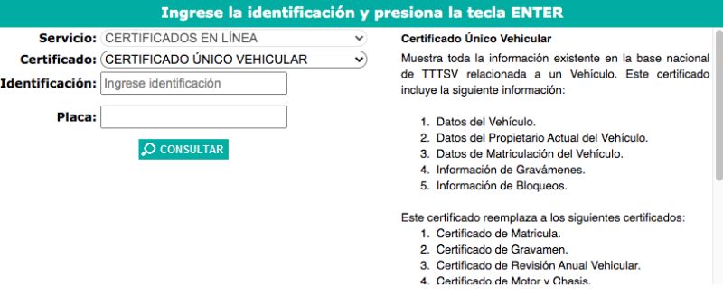 Certificado Único Vehicular en línea